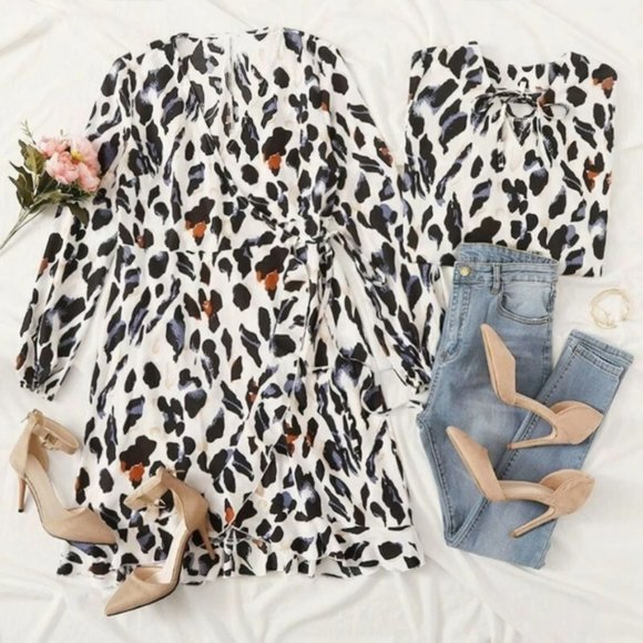 Leopard print V-neck tunic lightweight dress - Picture 2 of 5